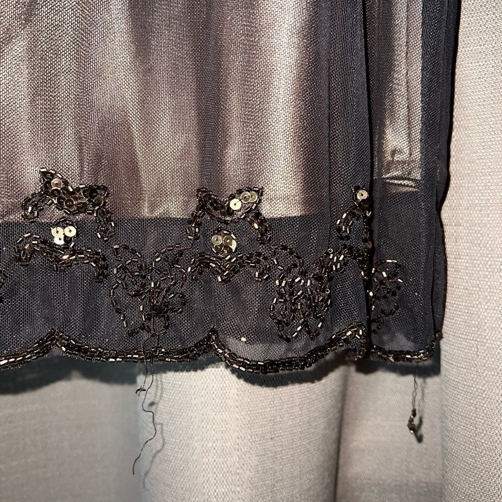 Gorgeous Gatsby style lace and satin tan gold slip skirt w/ sequin overlay. Y2K - Picture 15 of 16